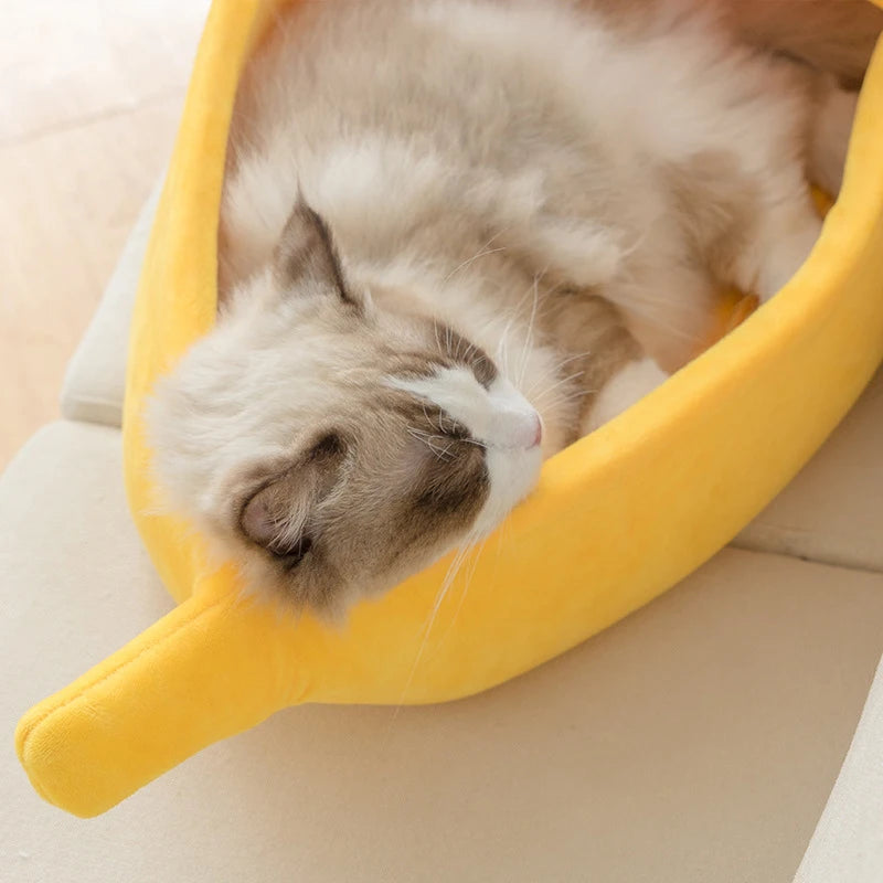 Petzrella Banana Cat Bed House – Cozy Plush Pet Basket