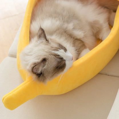 Petzrella Banana Cat Bed House – Cozy Plush Pet Basket