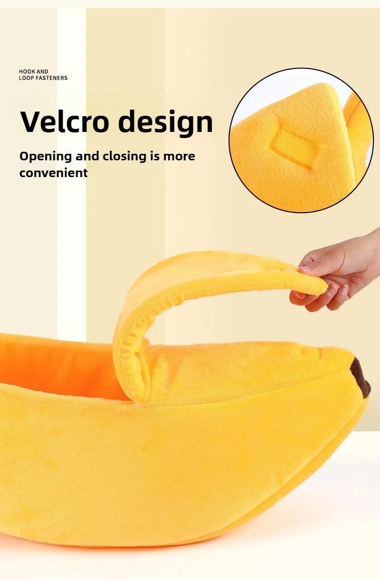 Banana-Shaped Plush Cat Bed