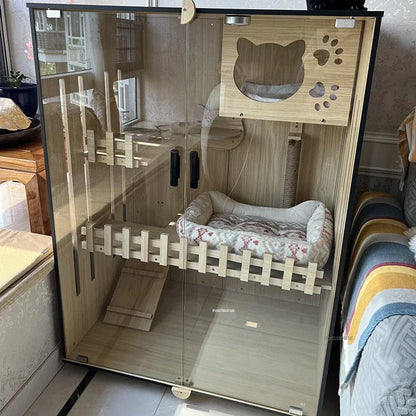 Petzrella Luxuriöse mehrstöckige Katzenvilla – Premiume Katze Villa aus Holz mit Smart-Funktion