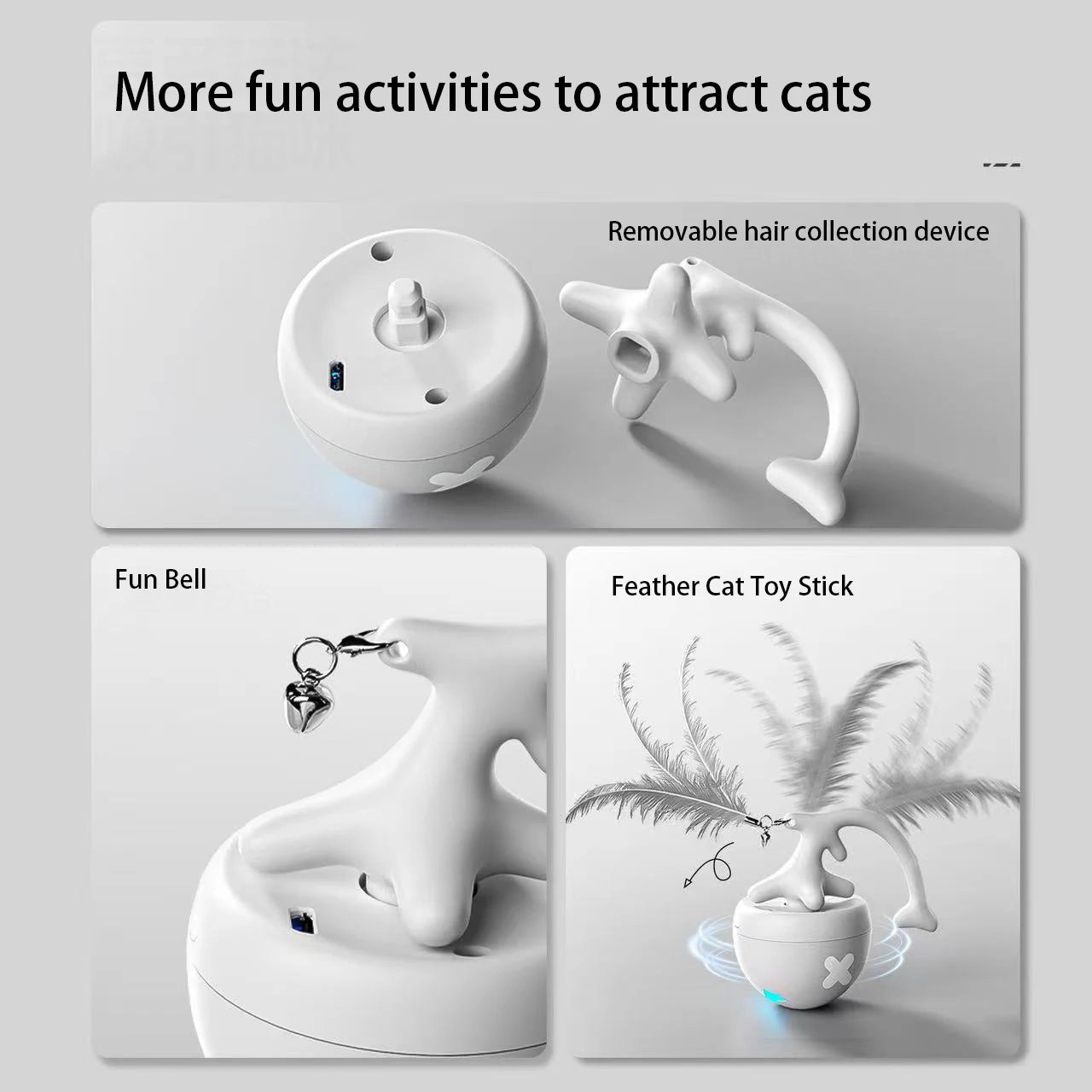 Petzrella Electric Fish Bone Cat Ball Toy with USB & Replaceable Feathers