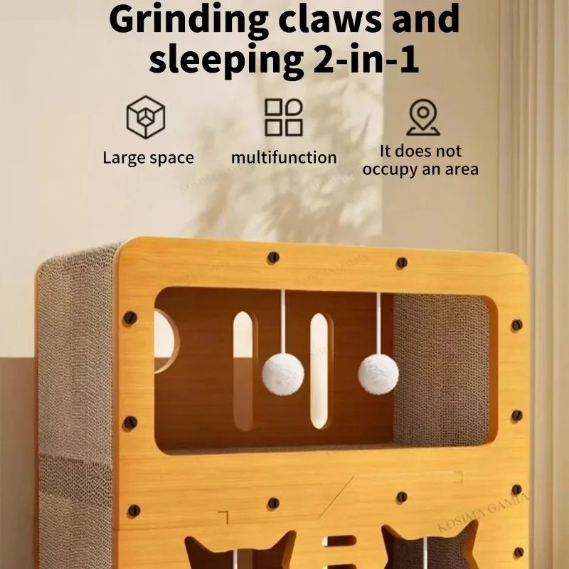 Petzrella Moderne Kratzbaum-Lounge & Spielbox aus Holz