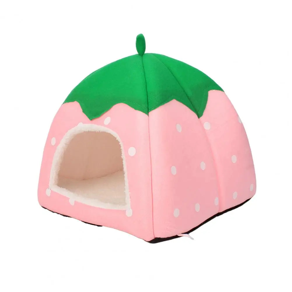 Strawberry-Shaped Cozy Cat Bed House