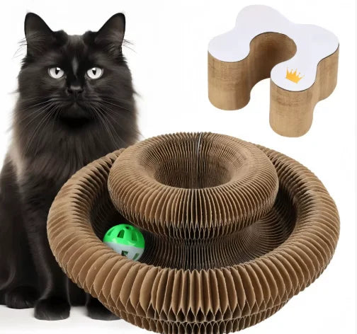 Petzrella 3-in-1 Wellpappe Katzenkratzbaum mit Spielball & Liegefläche