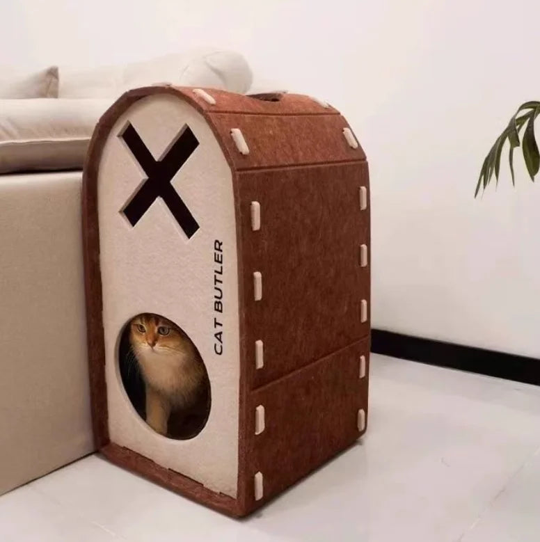 2-in-1 Felt Cat Cave Bed & Scratching House