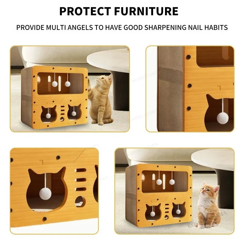 Petzrella Moderne Kratzbaum-Lounge & Spielbox aus Holz