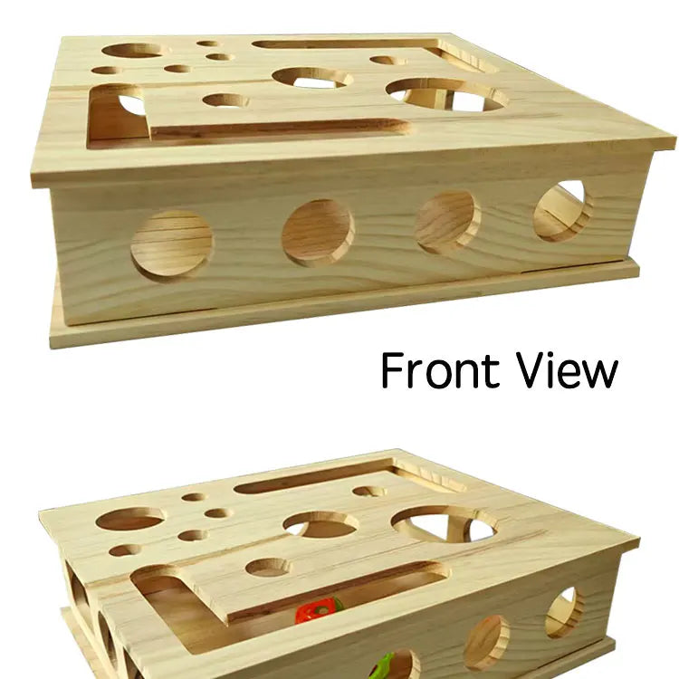 Wooden Cat Puzzle Box with Balls