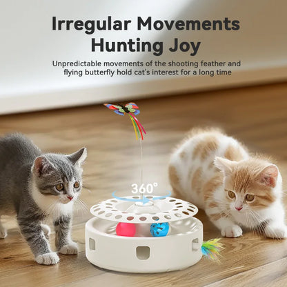 3-in-1 Interactive Cat Toy with Rotating Feather & Balls