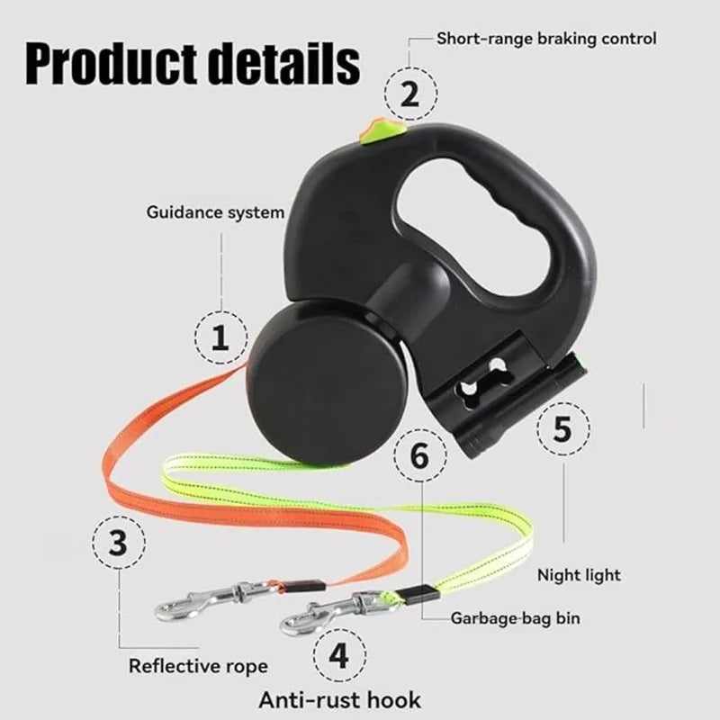 Double Retractable Dog Leash for Two Dogs
