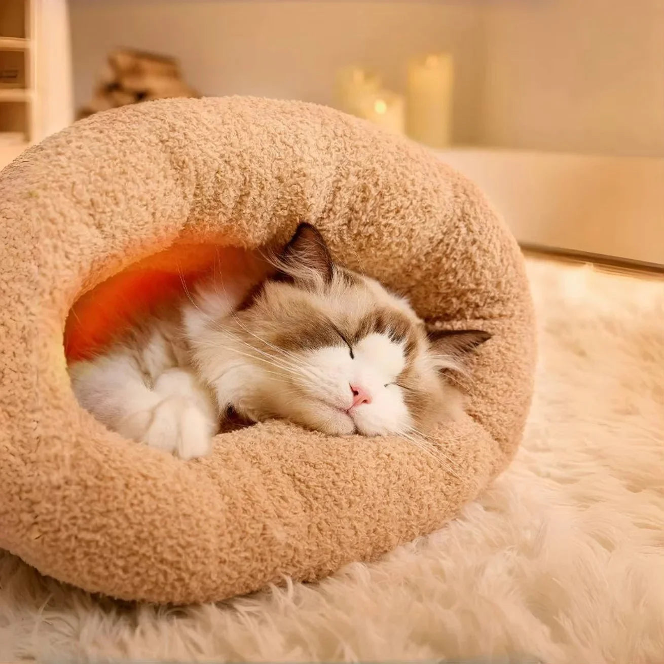Plush Heated Cat Bed