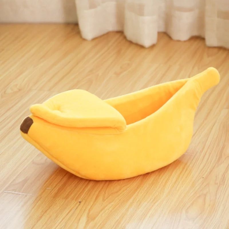 Banana-Shaped Plush Cat Bed