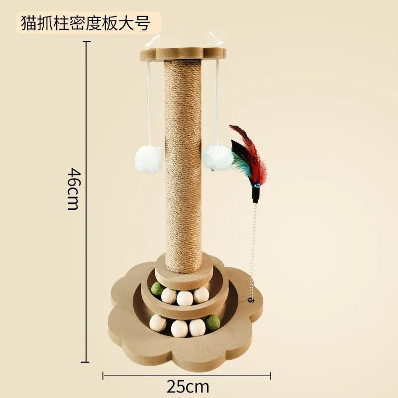 Wooden Cat Scratching Post with Play Pole