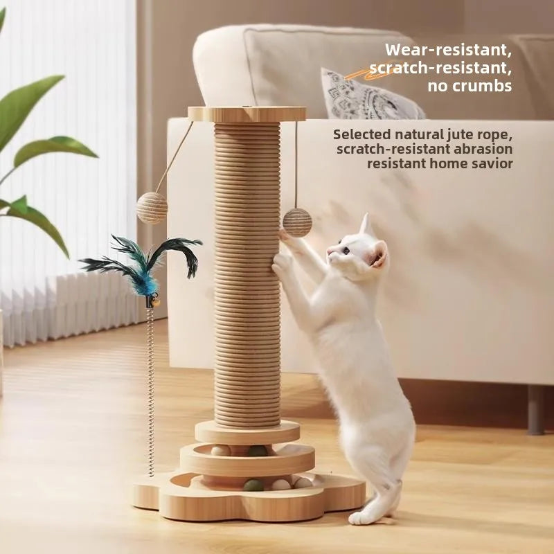 Wooden Cat Scratching Post with Play Pole
