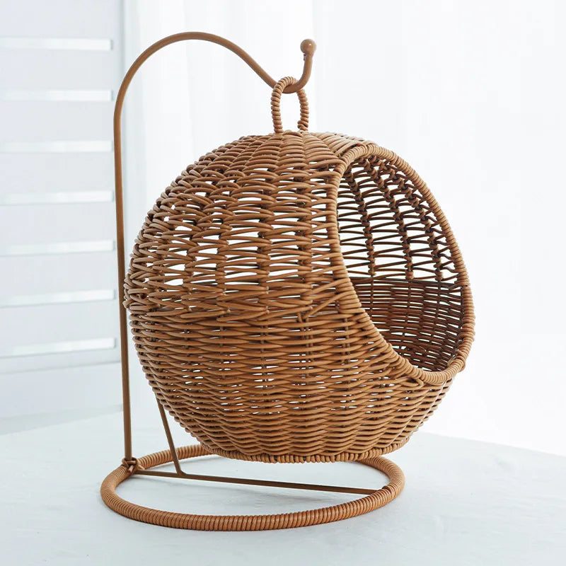 Hanging Rattan Cat Nest – Stylish Elevated Lounge