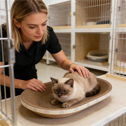 Petzrella 2-in-1 Ovaler Kratzbaum aus Karton und Liegebett für Katzen