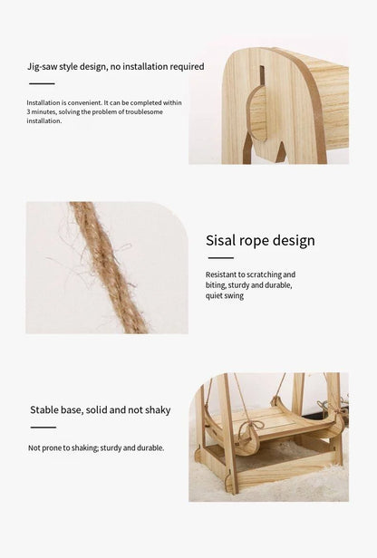 Petzrella Hänge-Katzenbett aus Holz – Modernes Schaukelbett
