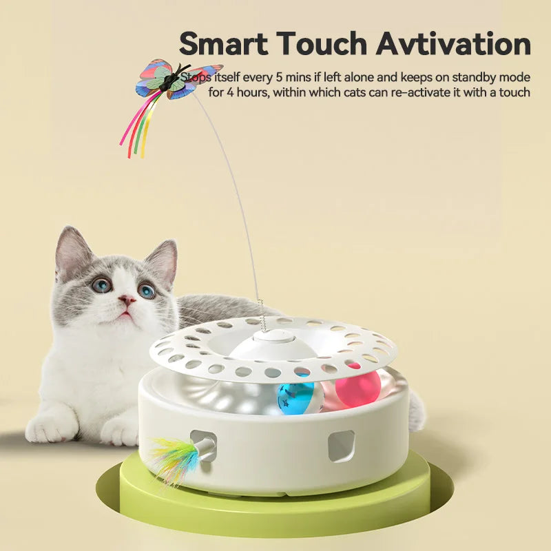 3-in-1 Interactive Cat Toy with Rotating Feather & Balls