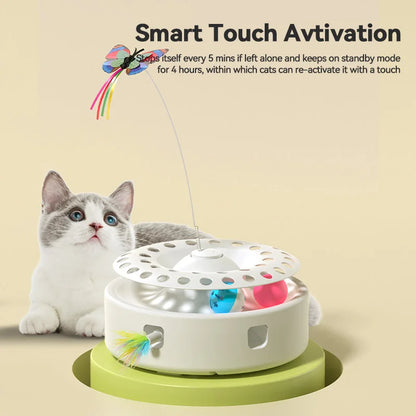 3-in-1 Interactive Cat Toy with Rotating Feather & Balls