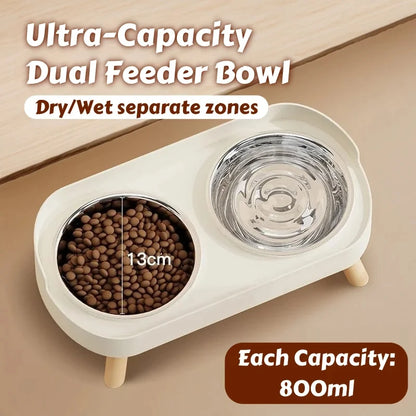 Petzrella Elevated Double Stainless Steel Pet Bowl with Neck Support