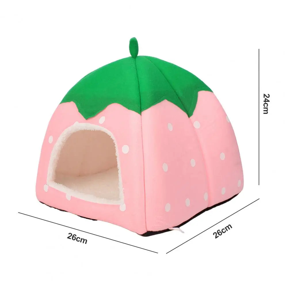 Strawberry-Shaped Cozy Cat Bed House