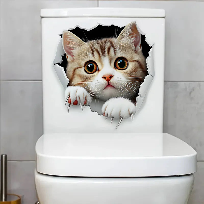 3D Cute Cat Toilet Sticker Bathroom Decor