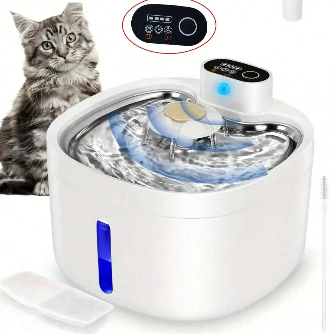 Petzrella Wireless Automatic Cat Water Fountain – 2.6L Stainless Steel with Sensor