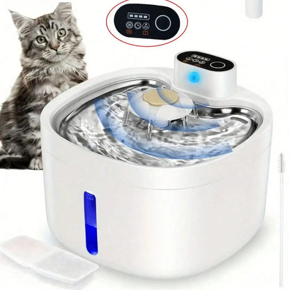 Petzrella Wireless Automatic Cat Water Fountain – 2.6L Stainless Steel with Sensor