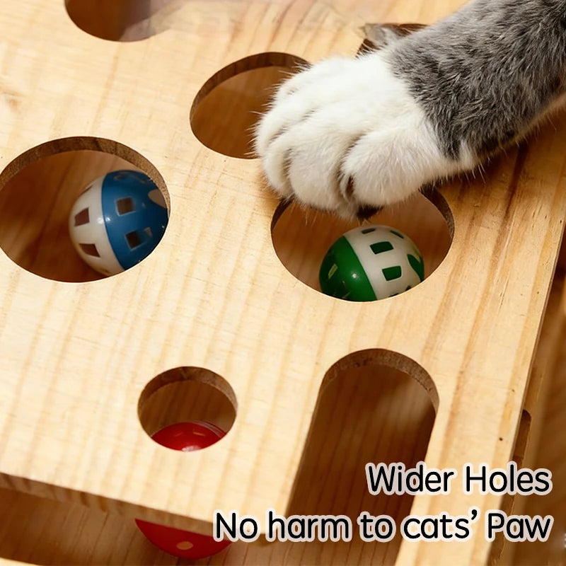 Wooden Cat Puzzle Box with Balls