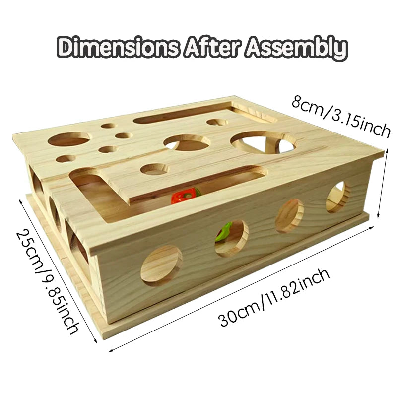 Wooden Cat Puzzle Box with Balls