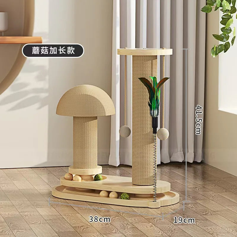 Wooden Cat Scratching Post with Play Pole