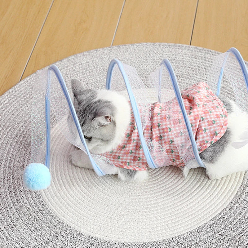 Foldable Cat Tunnel with Hanging Toys