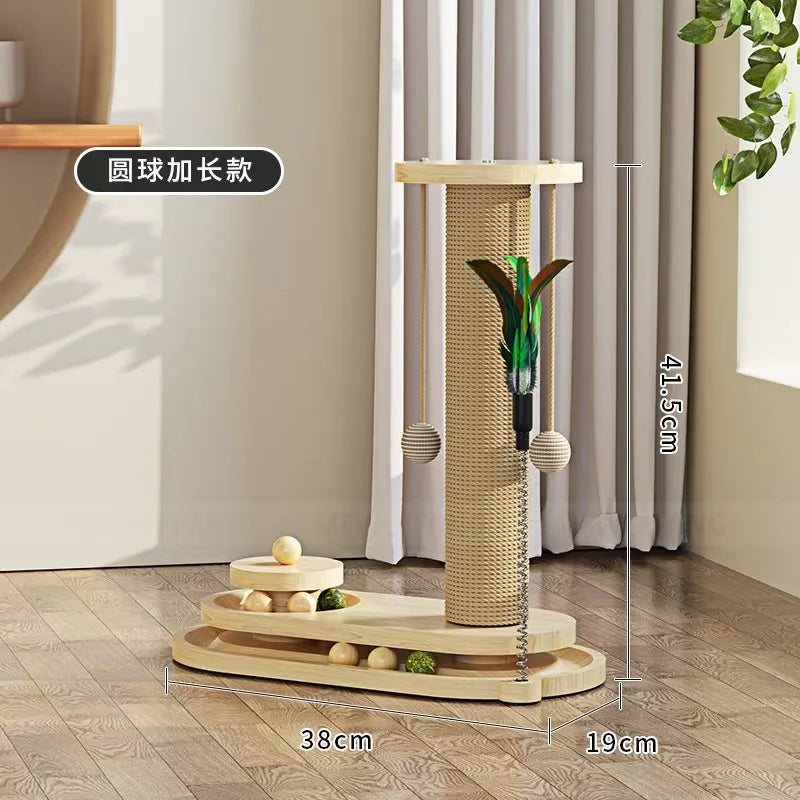 Wooden Cat Scratching Post with Play Pole