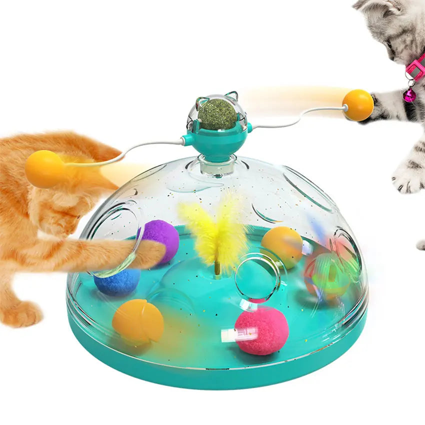 Interactive Multi-Function Cat Toy with Track Balls and Feather
