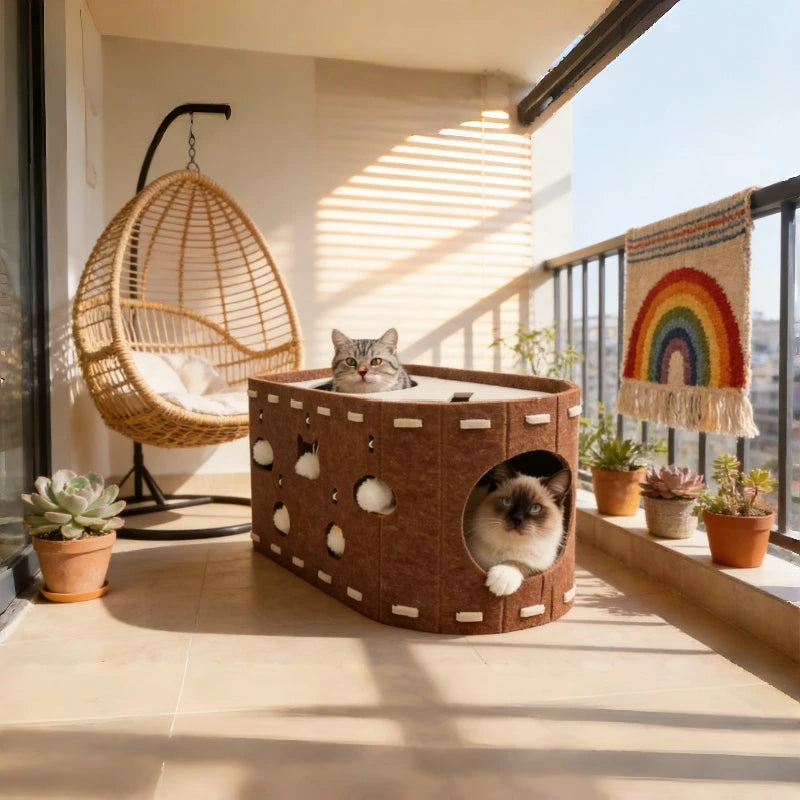 2-in-1 Felt Cat Cave Bed & Scratching House