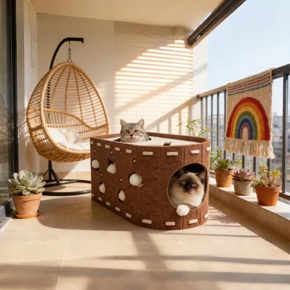 2-in-1 Felt Cat Cave Bed & Scratching House