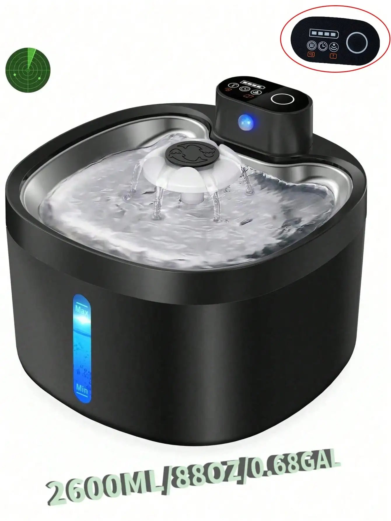 Petzrella Wireless Automatic Cat Water Fountain – 2.6L Stainless Steel with Sensor