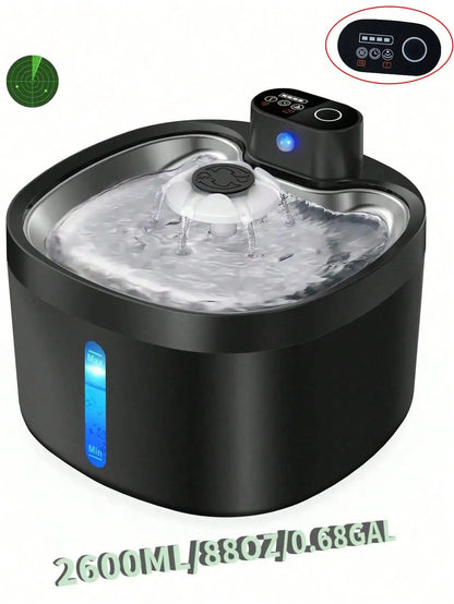Petzrella Wireless Automatic Cat Water Fountain – 2.6L Stainless Steel with Sensor