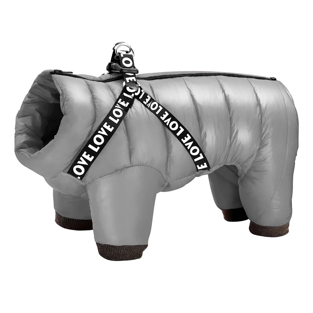 Waterproof Winter Dog Jumpsuit with Harness Straps