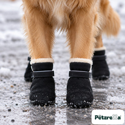Petzrella Winter Snow Boots for Dogs - close-up of the straps and anti-slip sole on ice