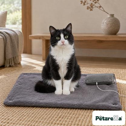 Petzrella USB Heated Pet Blanket with a tuxedo cat sitting on it