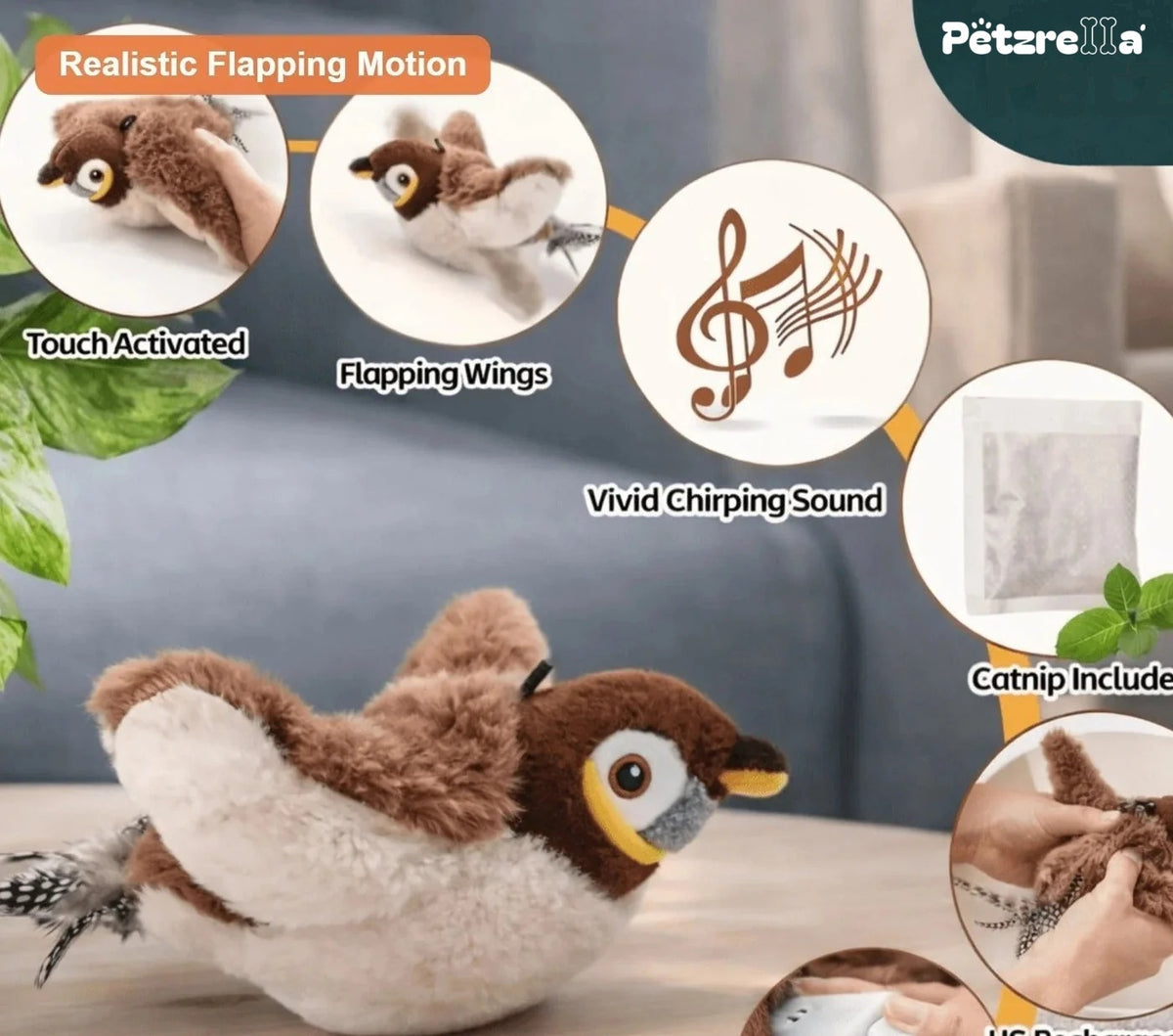 Petzrella Flapping Chirp Hunting Bird Toy