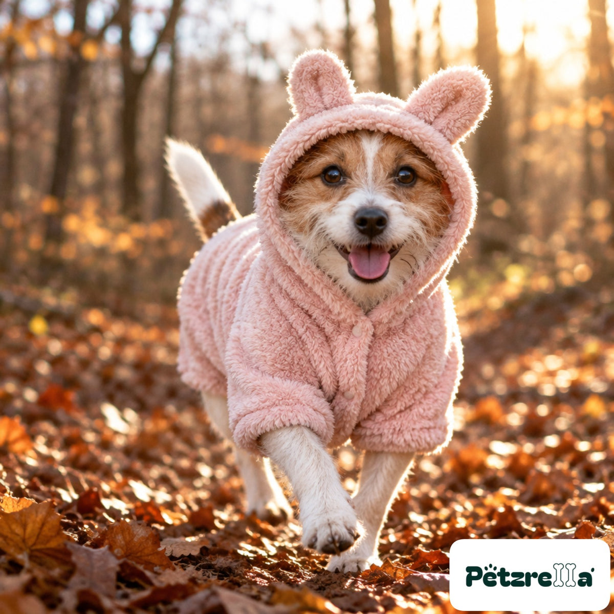 Petzrella Cuddle Bear Plush Hoodie - Jack Russell in autumn forest