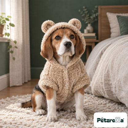 Petzrella Cuddle Bear Plush Hoodie - beagle on wool rug