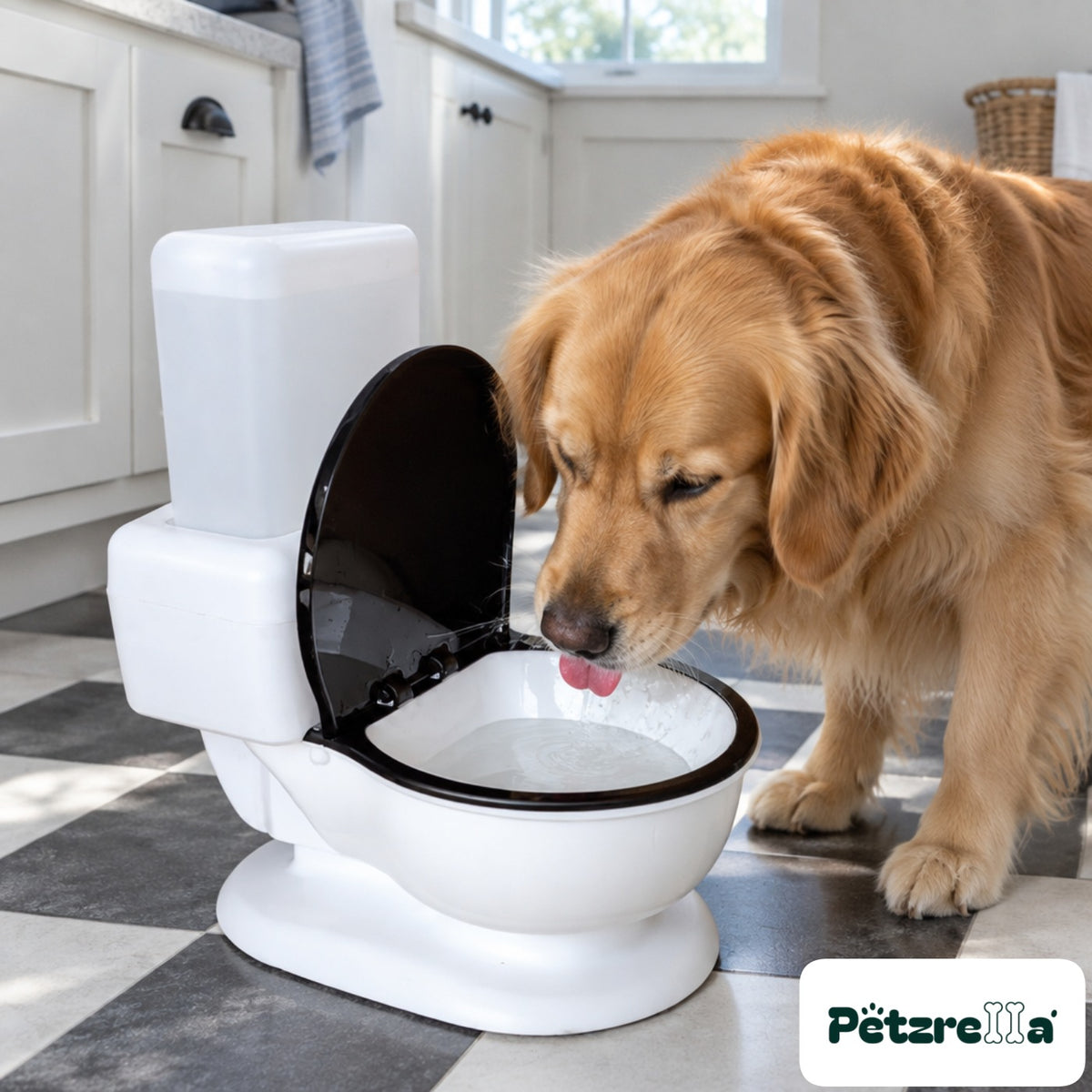 Petzrella Royal Refresh Water Fountain - Golden Retriever drinking