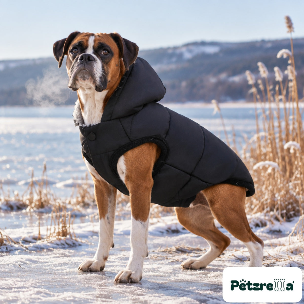 Petzrella Arctic Shield Puffer Jacket - Boxer at frozen lakeshore