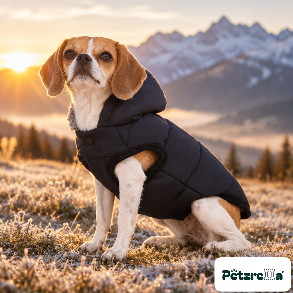 Petzrella Arctic Shield Puffer Jacket - Beagle on frosty alpine meadow