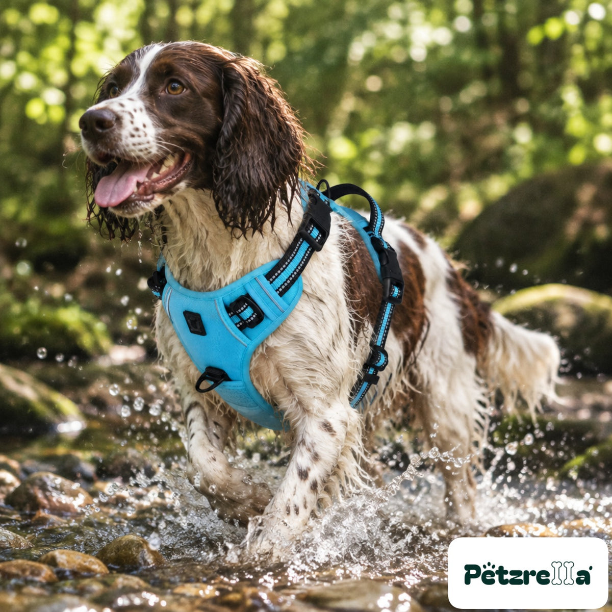 Petzrella Reflective No-Pull Dog Harness - Springer Spaniel in stream