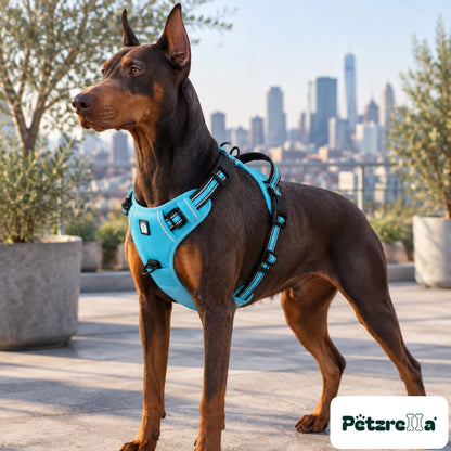 Petzrella Reflective No-Pull Dog Harness - Doberman on rooftop terrace