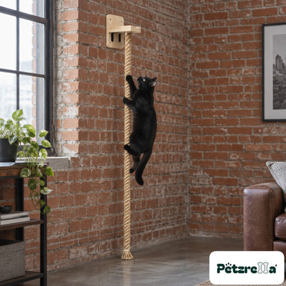Petzrella Cat Climbing Playground - black cat climbing in loft