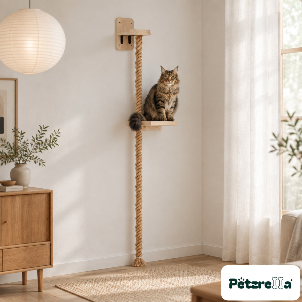 Petzrella Cat Climbing Playground - Maine Coon on middle platform